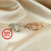 6x8MM Oval Prong Ring Settings Solid 925 Silver Rose Gold Plated Flower Branch DIY Adjustable Ring Bezel for Gemstone Supplies 1224091