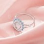 Keepsake Breast Milk Resin Double Halo Oval Ring Bezel Settings,Birthstone Solid 925 Sterling Silver Ring,CZ Stone Art Deco Solid Back Ring,DIY Ring Supplies 1222151-1