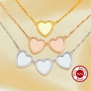 8MM Keepsake Breast Milk Heart Bezel Pendant Settings,Solid Back 925 Sterling Silver Rose Gold Plated Necklace With Necklace Chain 16''+2'' 1431261