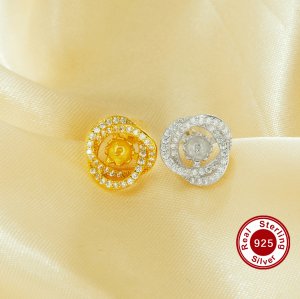 Keepsake Breast Milk Resin Ball Round Pin Studs Earring Settings for 6-7MM Half Drilled Pearl Bead,Solid 925 Sterling Silver Gold Plated Earrings,DIY Earrings Supplies 1706220