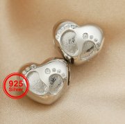 13MM Heart Baby Footprints Bezel Beads Settings for Breast Milk Resin Solid Back 925 Sterling Silver Pendant Beads with 4.5MM Hole for Bracelet DIY Supplies 1431125
