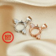 Oval Prong Settings Angel Wing Pendant Rose Gold Plated Solid 925 Sterling Silver Bezel for Gemstone 1421155