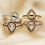 6x8MM Halo Pear Prong Ring Settings with Color CZ Stone Solid 925 Sterling Silver Stackable Ring for Breast Milk Memory Jewelry DIY Supplies 1294384