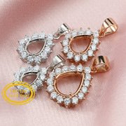 Multiple Size Solid 14K Rose Gold Pear Shape Prong Bezel Settings for Gemstone Moissanite Diamond DIY Pendant Charm 1431031-1