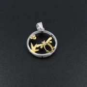 1Pcs 4X6MM Gold Plated Flower Bee Oval Bezel Solid 925 Sterling Silver Pendant Settings DIY Gemstone Jewelry Supplies 1421112