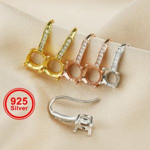 5-6MM Round Prong Hook Earrings Settings Solid 925 Sterling Silver Rose Gold Plated DIY Supplies for Gemstone 1706088
