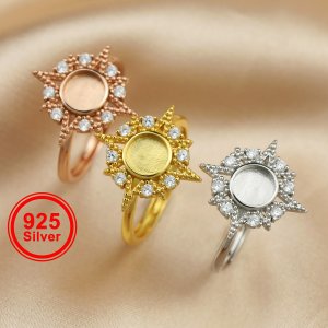 6MM Keepsake Breast Milk Resin Round Bezel Ring Settings Star Solid 925 Sterling Silver Rose Gold Plated DIY Adjustable Ring Supplies 1215015