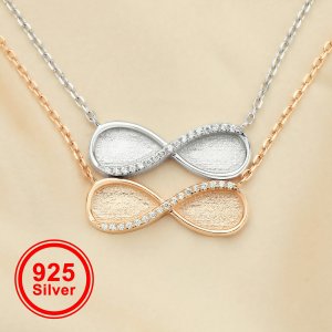 Keepsake Breast Milk Resin Infinity Pendant Settings,Double 8x10MM Pear Bezels Solid 925 Sterling Silver Necklace,DIY Jewelry Necklace Chain 16\'\'+2\'\' 1431163