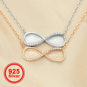 Keepsake Breast Milk Resin Infinity Pendant Settings,Double 8x10MM Pear Bezels Solid 925 Sterling Silver Necklace,DIY Jewelry Necklace Chain 16\'\'+2\'\' 1431163