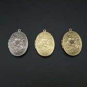 5Pcs 23x29mm brass antiqued silver,bronze,silver flower engraved vintage oval photo locket pendant charm supplies 1121052