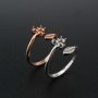 1Pcs 3MM Round 3 Stones Flower Leaf Rose Gold Plated Solid 925 Sterling Silver Adjustable Prong Ring Settings Blank for Gemstone 1210070