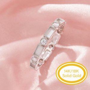Birthstone Full Band Keepsake Breast Milk Resin Rectangle Bezel Ring Settings,Solid 14K 18K Gold Ring,DIY Ring Supplies 1294933