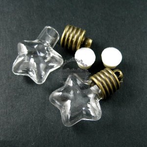 5pcs 20x20mm transparent star glass bottle 5mm open mouth bronze bail perfume vial pendant wish charm DIY supplies 1810276