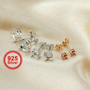 1Pair 4-10MM Round Simple Prong Settings For Cz Stone Solid 925 Sterling Silver DIY Studs Earrings Supplies 1702162