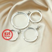 1Pcs 19-30MM Round Prong Solid 925 Sterling Silver Cabochon Coins Holder Pendant Bezel Settings DIY Supplies 1411252