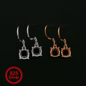 1Pair Round Hook Earrings Settings Rose Gold Plated Solid 925 Sterling Silver Bezel DIY Supplies for Gemstone Jewelry 1706058