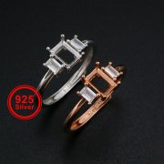 4x6MM Rectangle Prong Ring Settings Three Stone Rose Gold Plated Solid 925 Sterling Silver Adjustable Ring Bezel for Gemstone 1294244