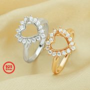 Halo Heart Prong Ring Settings,Flower Solid 925 Sterling Silver Rose Gold Plated Ring,Vintage Styles Ring,DIY Ring Bezel For Gemstone 1294663