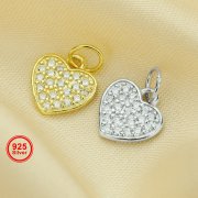 9MM Pave CZ Stone Heart Charm,Solid 925 Sterling Silver Gold Plated Pendant Charm,DIY Charm Supplies 1431188