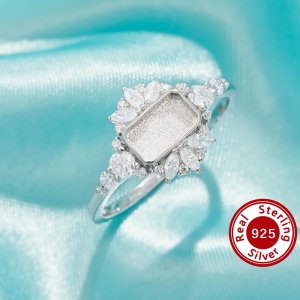 4x7MM Keepsake Breast Milk Resin Rectangle Bezel Ring Settings,Solid 925 Sterling Silver Ring,Vintage Styles CZ Stone Rectangle Ring,Solid Back Ring,DIY Ring Supplies 1295048-1