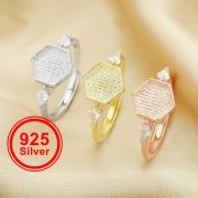 8MM Hexagon Keepsake Breast Milk Resin Ring Settings,Solid Back Hexagon Bezel Ring For Resin,Three Stones Bezel Solid 925 Sterling Silver Rose Gold Plated Ring 1294615