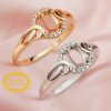 4x6MM Halo Oval Prong Ring Setttings Angel Wings Memory Jewelry Solid 14K 18K Gold DIY Ring Blank Wedding Band with Moissanite 1224121-1