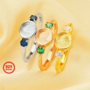 6MM Keepsake Breast Milk Resin Round Ring Settings with 3MM BirthStones,Solid Back 925 Sterling Silver Rose Gold Plated Ring,DIY Ring Supplies 1215066