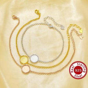 10MM Keepsake Breast Milk Resin Round Bezel Bracelet Settings,Solid 925 Sterling Silver Rose Gold Plated Bracelet,DIY Bracelet Supplies 7.2\'\'+2\'\' 1900317