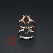 1Pcs Oval Prong Ring Settings Blank Adjustable Simple Rose Gold Plated Solid 925 Sterling Silver DIY Bezel for Gemstone 1224044