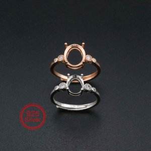 1Pcs Oval Prong Ring Settings Blank Adjustable Simple Rose Gold Plated Solid 925 Sterling Silver DIY Bezel for Gemstone 1224044