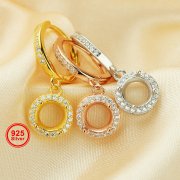 6MM Halo Round Prong Hoop Earrings Settings,Solid 925 Sterling Silver Rose Gold Plated Earrings,Pave CZ Stone Round Earring,DIY Earrings Bezel 1706127