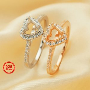 6MM Halo Heart Prong Ring Settings,Solid 925 Sterling Silver Rose Gold Plated Ring,Halo Pave CZ Stone Bezel Ring,DIY Ring Bezel For Gemstone 1294665