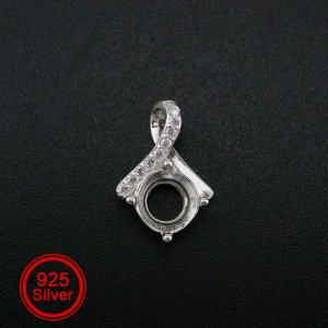 1Pcs 6-8MM Round Prong Pendant Settings Solid 925 Sterling Silver Gesmtone Charm Bezel Tray DIY Supplies 1411256