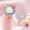 Solid 925 Silver Keepsake Color Birthstones Halo Pear Ring Bezel Settings,DIY Rings for Breast Milk Making 1294701