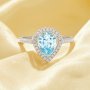 Halo Pear Ring With 6x8MM Pear Sky Blue CZ Stone,Solid 925 Sterling Silver Ring,Pave CZ Stone Pear Ring 6230059