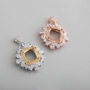 1Pcs 10MM Square Solid 925 Sterling Silver Rose Gold 4 Prongs Luxury Gemstone Diamond Prong Bezel Settings DIY Pendant 1431042