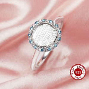 Keepsake Breast Milk Resin Halo Round Ring Settings,Solid Back 925 Sterling Silver Birthstone Ring,Pave CZ Stone Ring,DIY Ring Supplies 1212097