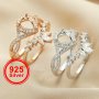 6x8MM Halo Pear Prong Ring Settings Stackable Solid 925 Sterling Silver Rose Gold Plated Double DIY Ring Set Supplies 1294396