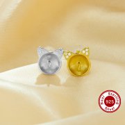 Keepsake Breast Milk Resin Ball Round Pin Studs Earrings Settings for 8-9MM Half Drilled Pearl Bead,Cat Solid 925 Sterling Silver Gold Plated Earrings,Cat Art Deco Earrings,DIY Earrings Supplies 1706216