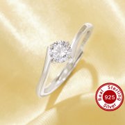 Round Simulated Diamond Ring With 5MM Round White Cubic Zirconia,Bypass Shank Solid 925 Sterling Silver Adjustable Ring 6210346