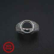 1Pcs 10MM Round Ring Settings Adjustable for Cabochon Stone Antiqued Style Solid 925 Sterling Silver DIY Bezel Tray Supplies 1213064