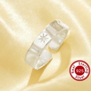 Simple Star Thick Men's Ring With White Cubic Zirconia,Solid 925 Sterling Silver Ring,Minimalist Adjustable Ring 6290622