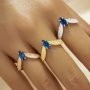 4x8MM Marquise Simulated Sapphire Angel Wings Ring,Solid 925 Sterling Silver Rose Gold Plated Ring,Wings Art Deco Adjustable Ring 6290631