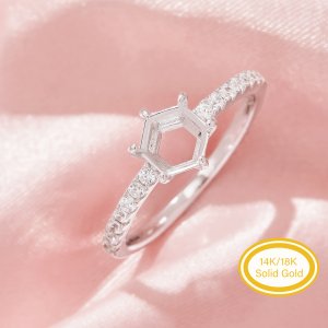 Hexagon Prong Ring Settings,Solid 14K 18K Gold Moissanite Ring,Minimalist Moissanite Ring,DIY Ring Supplies 1294981