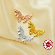 4MM Round Prong Pendant Settings,Butterfly Solid 925 Sterling Silver Rose Gold Plated Pendant Charm,DIY Pendant Supplies For Gemstone 1411455