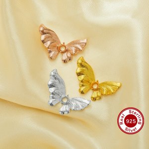 4MM Round Prong Pendant Settings,Butterfly Solid 925 Sterling Silver Rose Gold Plated Pendant Charm,DIY Pendant Supplies For Gemstone 1411455