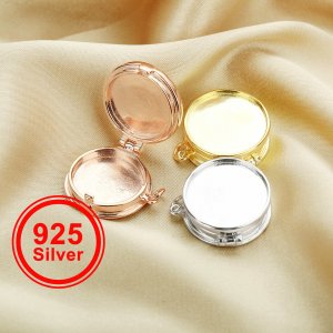 18MM Round Bezel Photo Locket,Keepsake Solid 925 Sterling Silver Rose Gold Plated Locket,DIY Photo Memory Pendant Charm Supplies 1110041