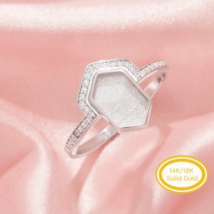 6x10MM Keepsake Breast Milk Resin Hexagon Bezel Ring Settings,Solid 14K 18K Gold Ring,Moissanite Art Deco Ring,Solid Back Ring,DIY Ring Supplies 1295056
