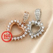 6-8MM Halo Heart Pendant Prong Settings Solid 925 Sterling Silver Rose Gold Plated Charm Bezel 1431118