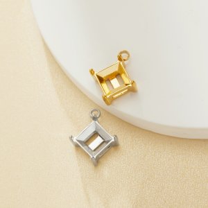 6MM Square Prongs Bezel Pendant Settings,Yellow Gold Plated Stainless Steel Pendant Charm,Minimalist Square Pendant,Simple Square Pendant Blank 1431454
